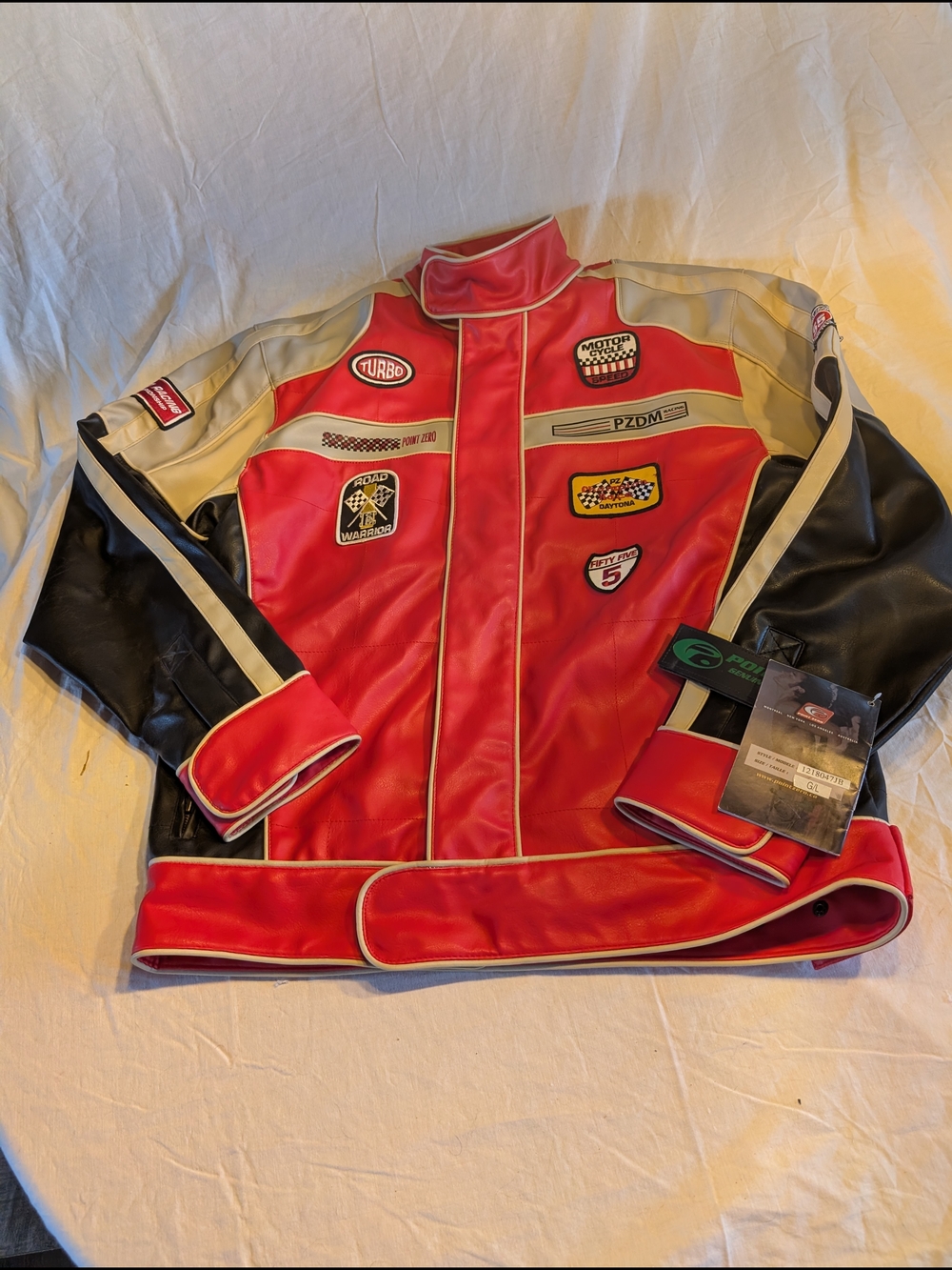 Point Zero Red Black Racing Patch Bomber Jacket